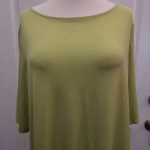 Susan Graver Essentials Top Chartreuse Green Short Sleeve Size XL Spring Summer